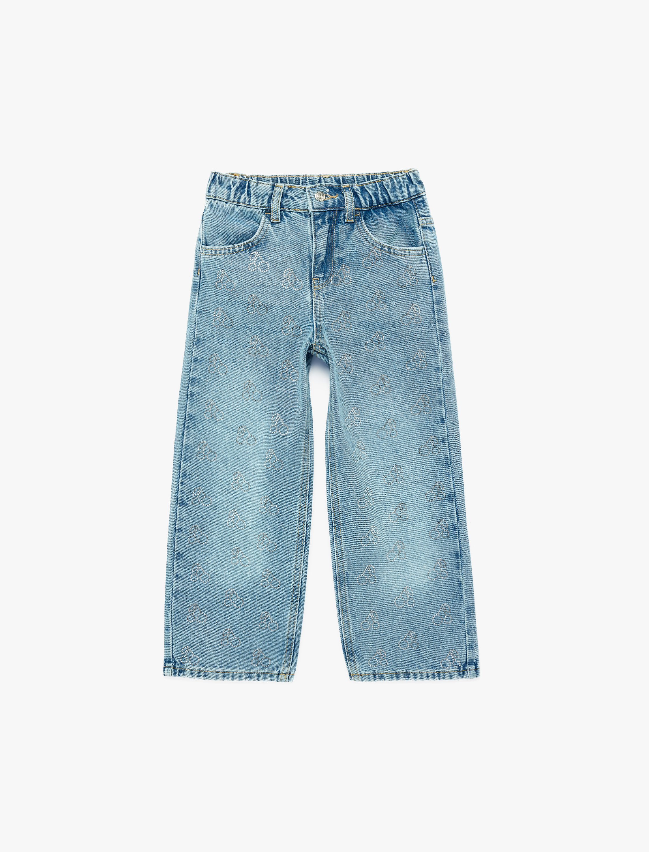  Kız Bebek Pamuklu Cepli Geniş Paça Denim Pantolon