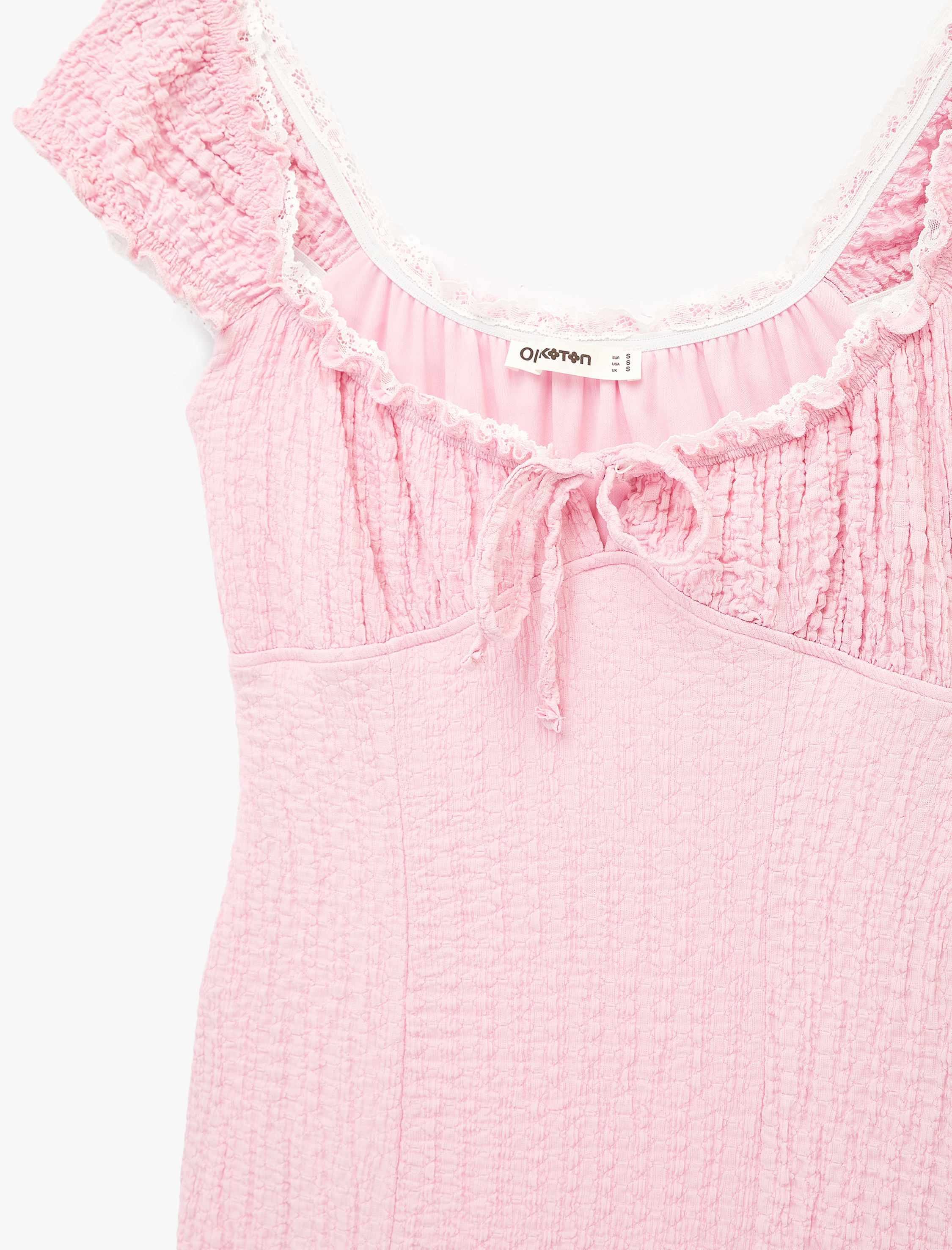   Kolsuz Bağcıklı U Yaka Bürümcük Dantel Detaylı Uzun Elbise