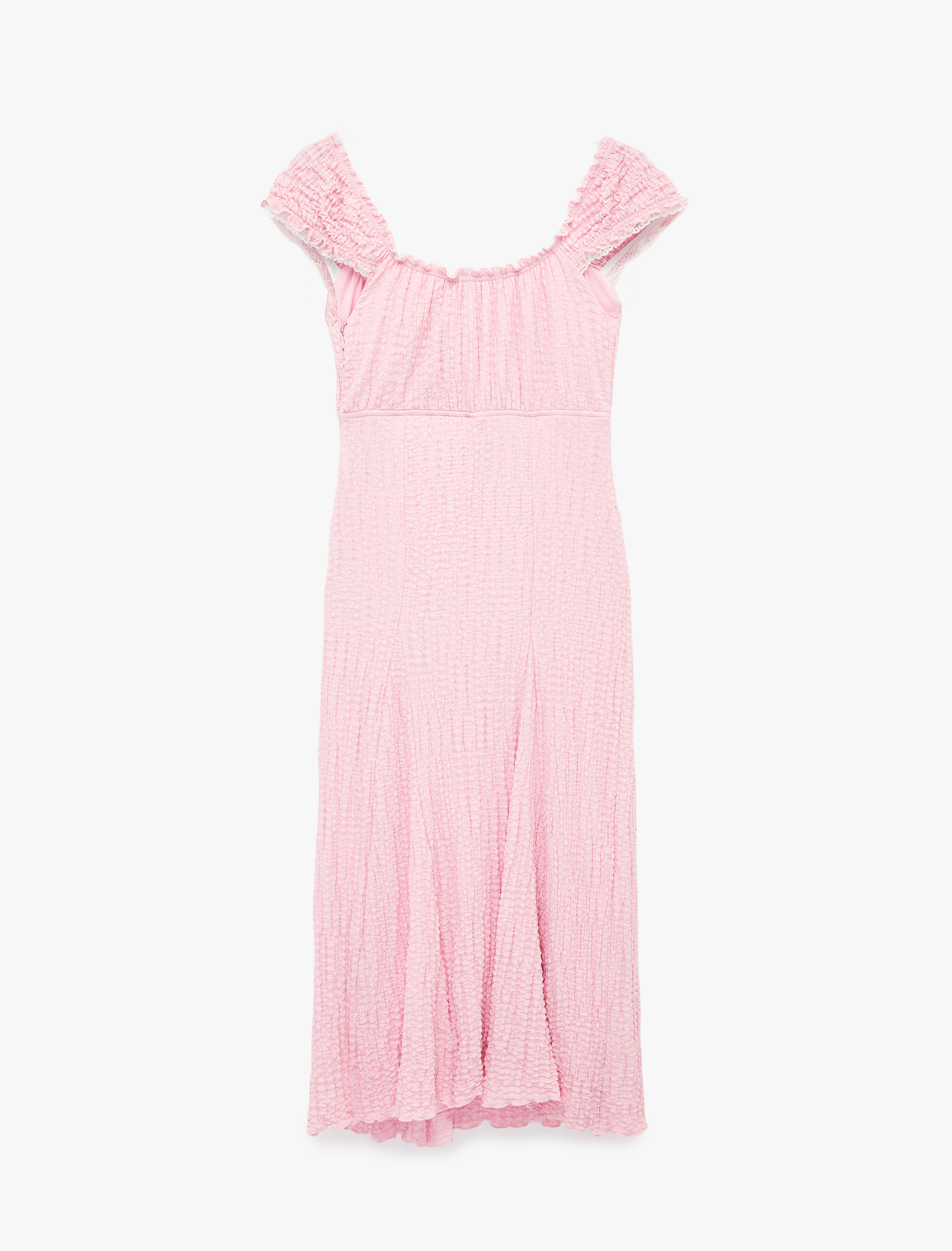   Kolsuz Bağcıklı U Yaka Bürümcük Dantel Detaylı Uzun Elbise