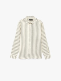 Klasik Yaka Regular Fit Uzun Kollu Pamuklu Çizgili Gömlek