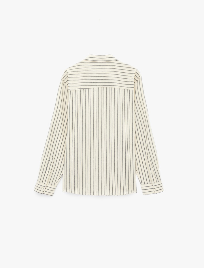  Klasik Yaka Regular Fit Uzun Kollu Pamuklu Çizgili Gömlek