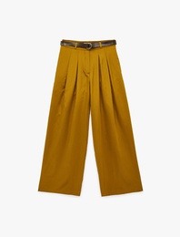 Kemer Detaylı Pileli Geniş Paça Palazzo Pantolon