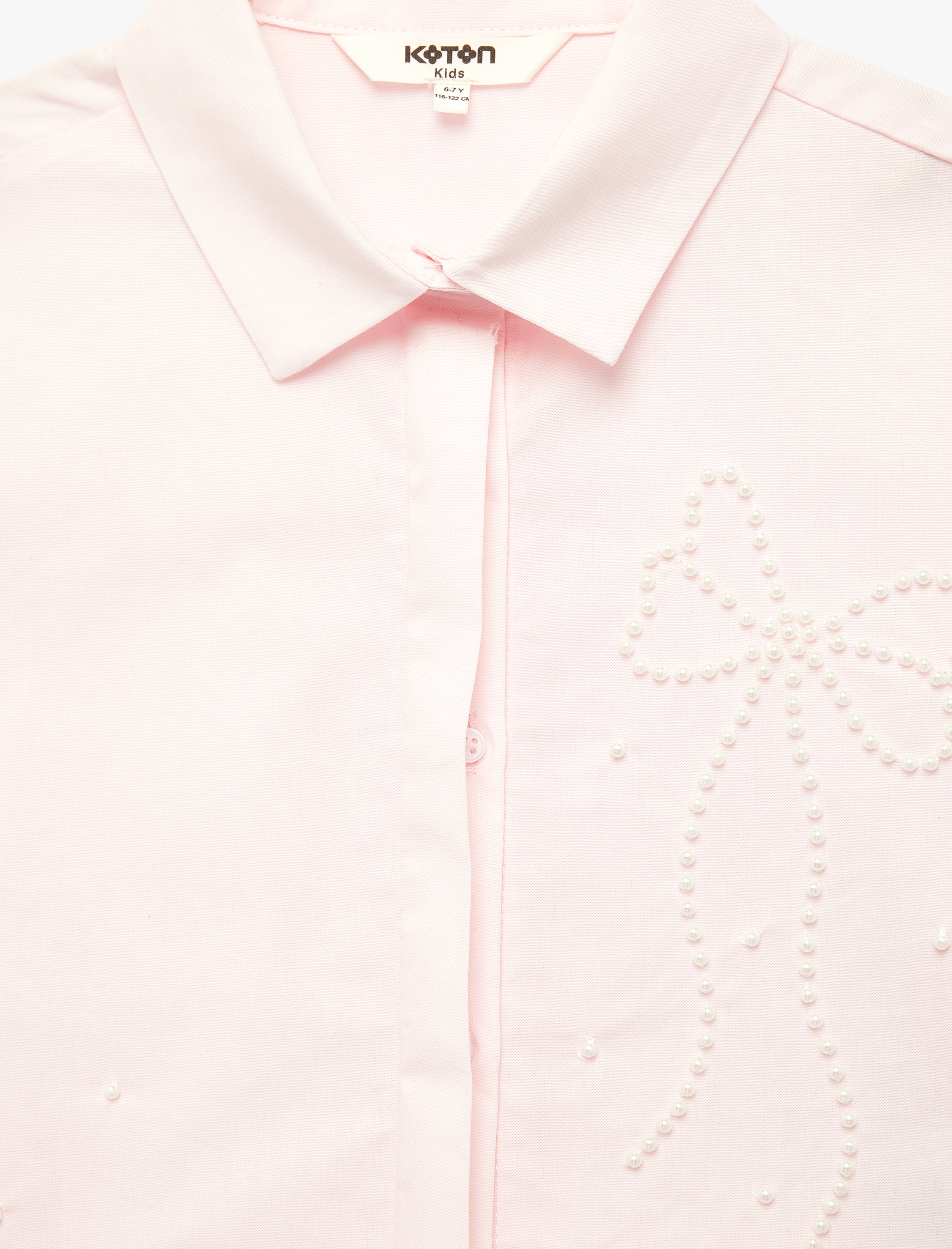  Kız Çocuk Uzun Kollu Klasik Yaka Kurdele Detaylı Pamuklu Poplin Gömlek