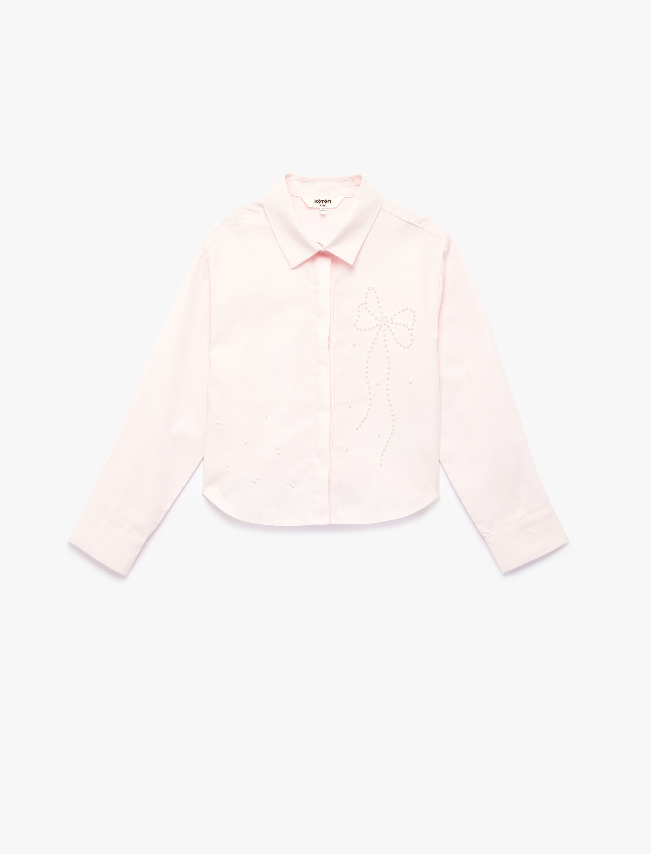  Kız Çocuk Uzun Kollu Klasik Yaka Kurdele Detaylı Pamuklu Poplin Gömlek