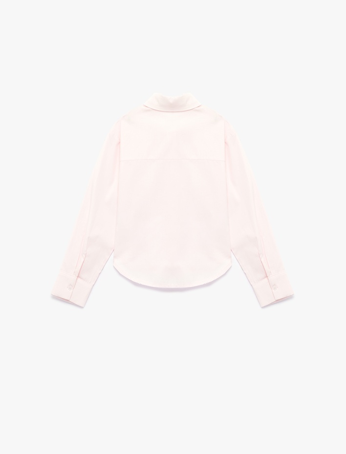 Kız Çocuk Uzun Kollu Klasik Yaka Kurdele Detaylı Pamuklu Poplin Gömlek