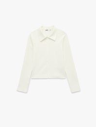 Pamuklu Slim Fit Uzun Kollu Polo Yaka Fermuarlı Hırka