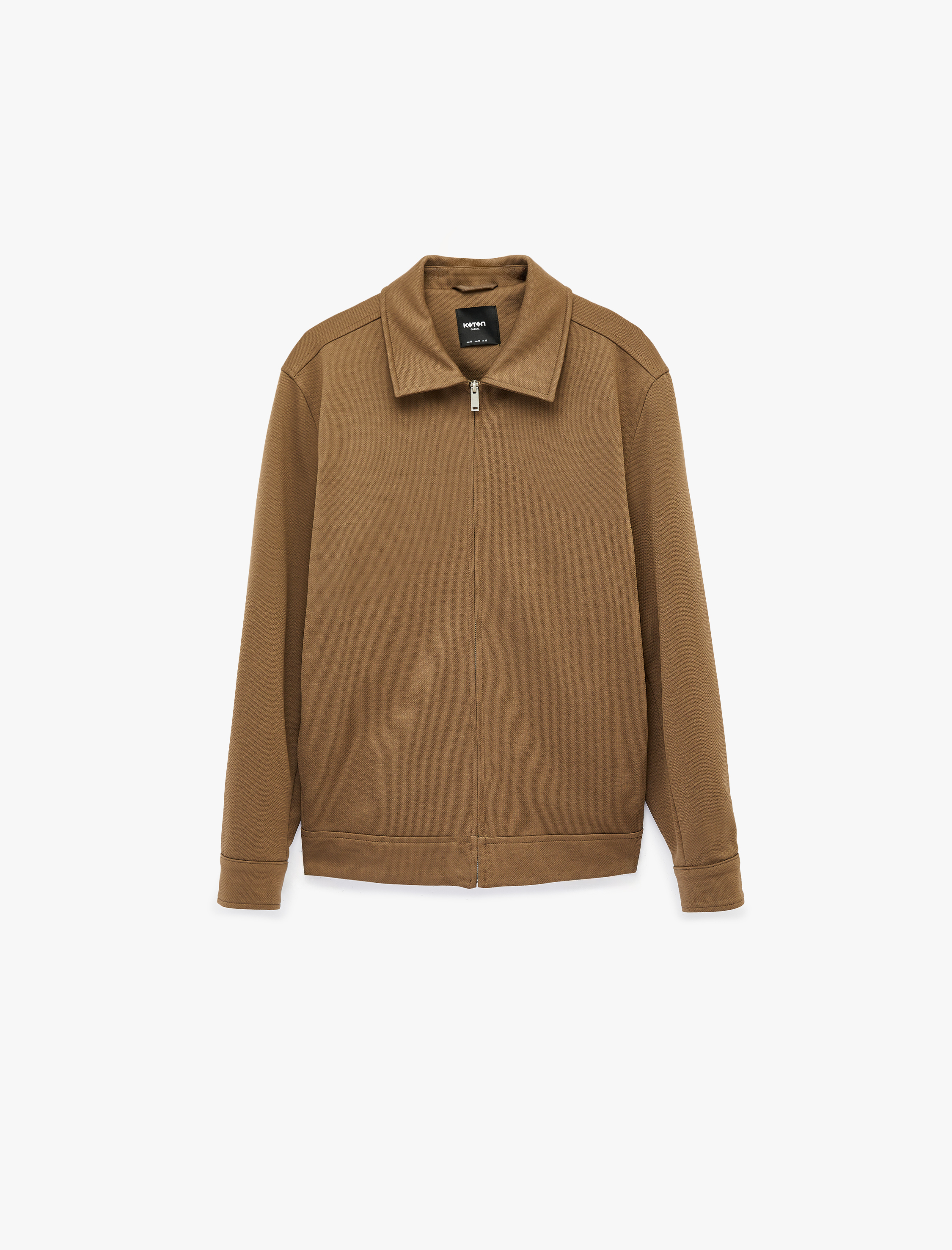   Regular Fit Uzun Kollu Cepli Gömlek Yaka Fermuarlı Mevsimlik Ceket