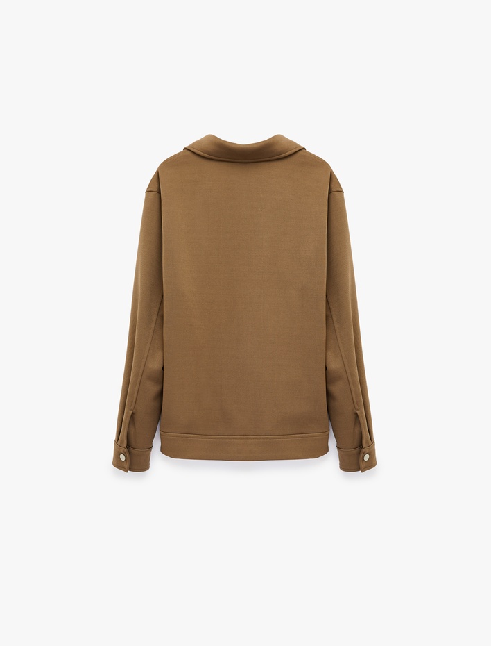  Regular Fit Uzun Kollu Cepli Gömlek Yaka Fermuarlı Mevsimlik Ceket