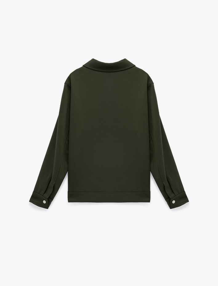  Regular Fit Uzun Kollu Cepli Gömlek Yaka Fermuarlı Mevsimlik Ceket