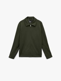 Regular Fit Uzun Kollu Cepli Gömlek Yaka Fermuarlı Mevsimlik Ceket