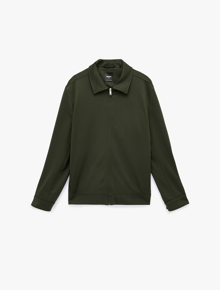  Regular Fit Uzun Kollu Cepli Gömlek Yaka Fermuarlı Mevsimlik Ceket