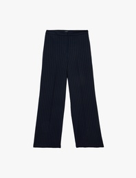 Yüksek Bel Regular Fit Geniş Paça Çizgili Kumaş Pantolon