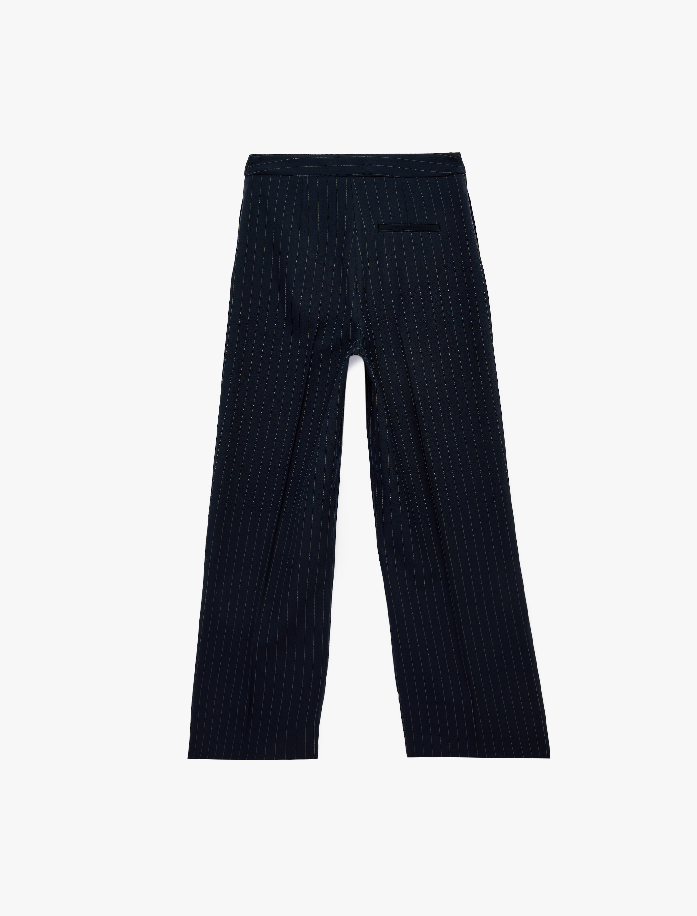   Yüksek Bel Regular Fit Geniş Paça Çizgili Kumaş Pantolon