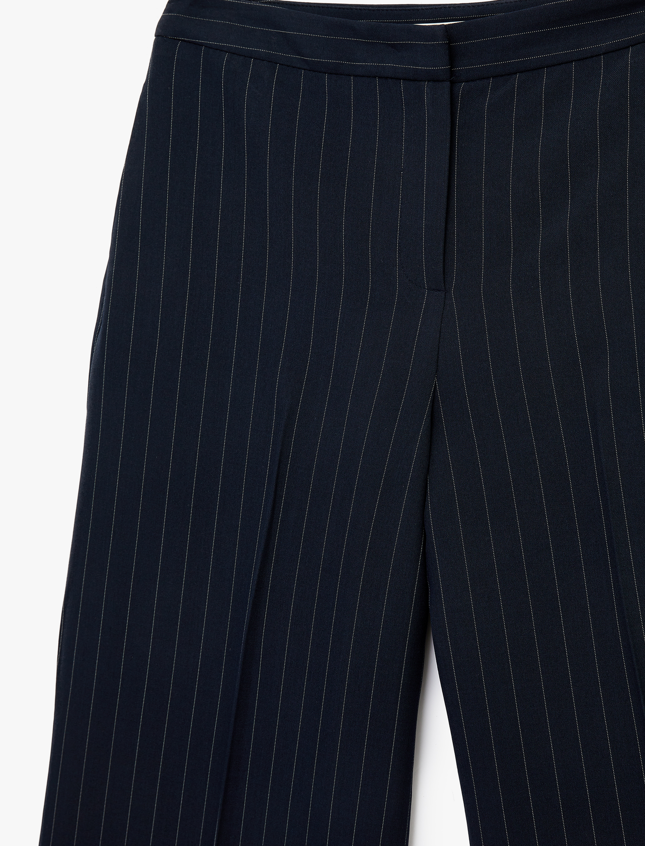   Yüksek Bel Regular Fit Geniş Paça Çizgili Kumaş Pantolon