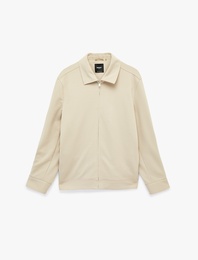 Regular Fit Uzun Kollu Cepli Gömlek Yaka Fermuarlı Mevsimlik Ceket