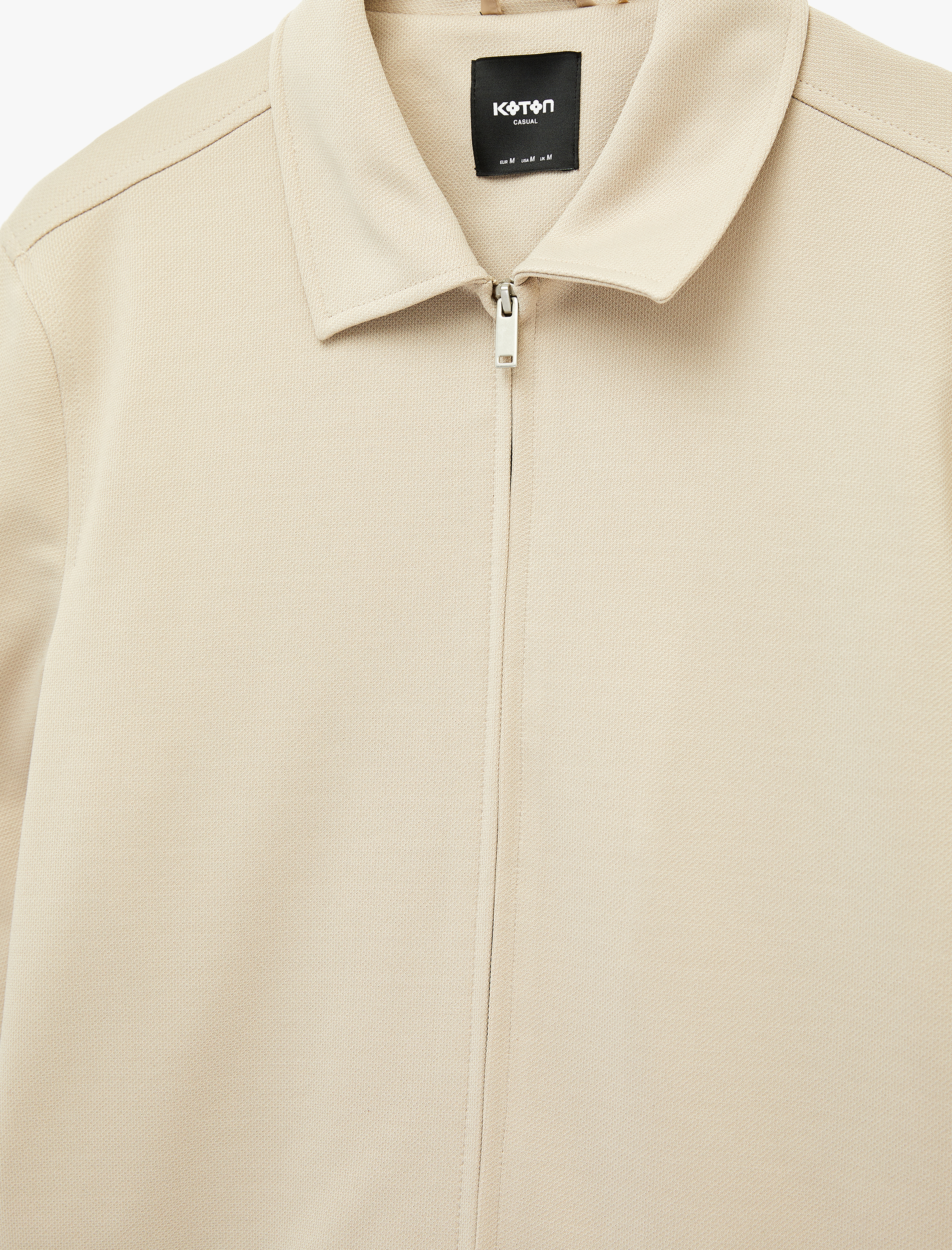   Regular Fit Uzun Kollu Cepli Gömlek Yaka Fermuarlı Mevsimlik Ceket