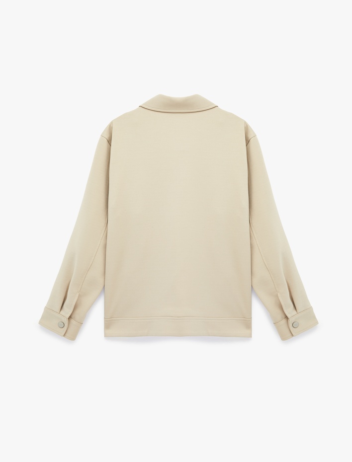  Regular Fit Uzun Kollu Cepli Gömlek Yaka Fermuarlı Mevsimlik Ceket