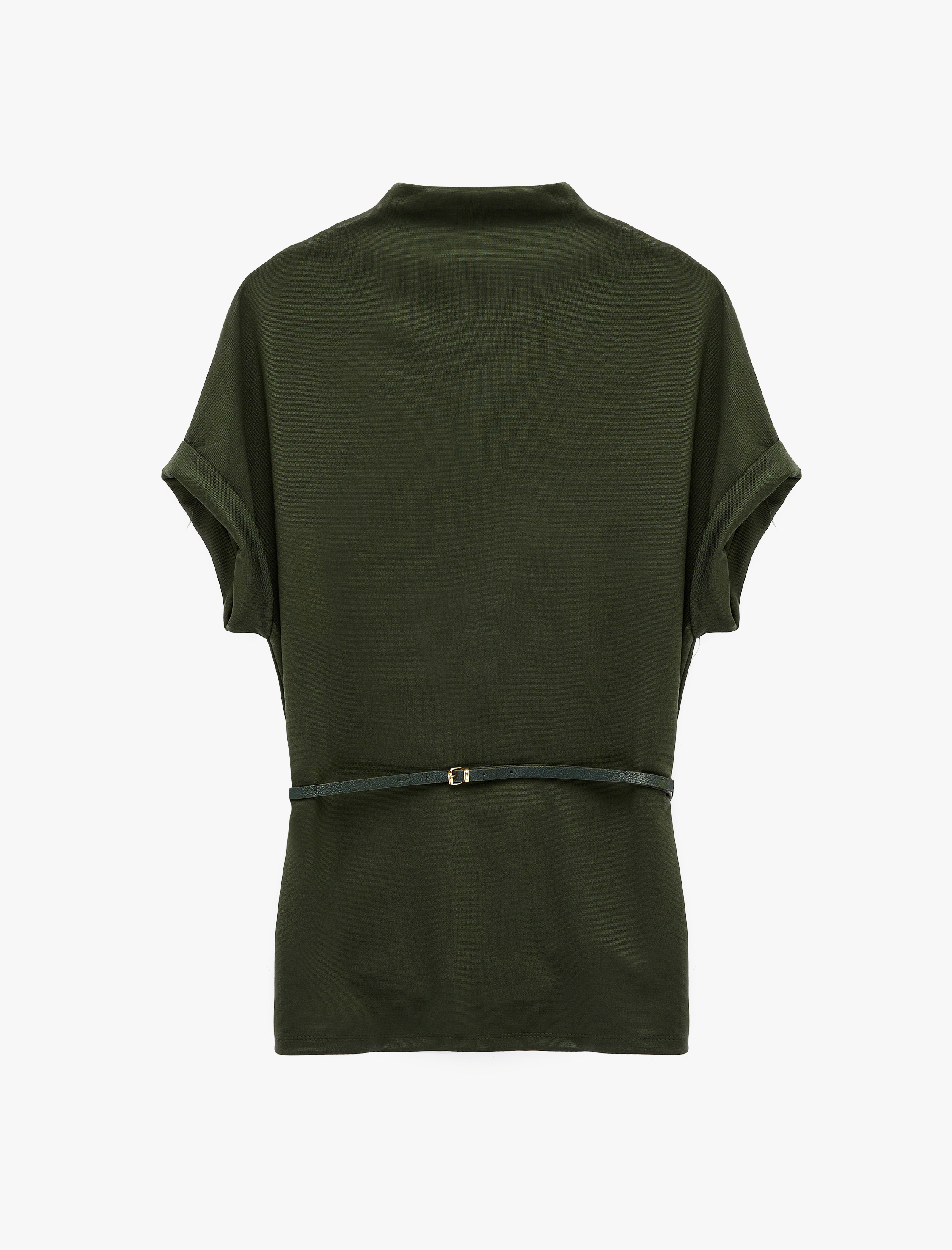   Kısa Kollu Kemerli Dik Yaka Uzun Bluz