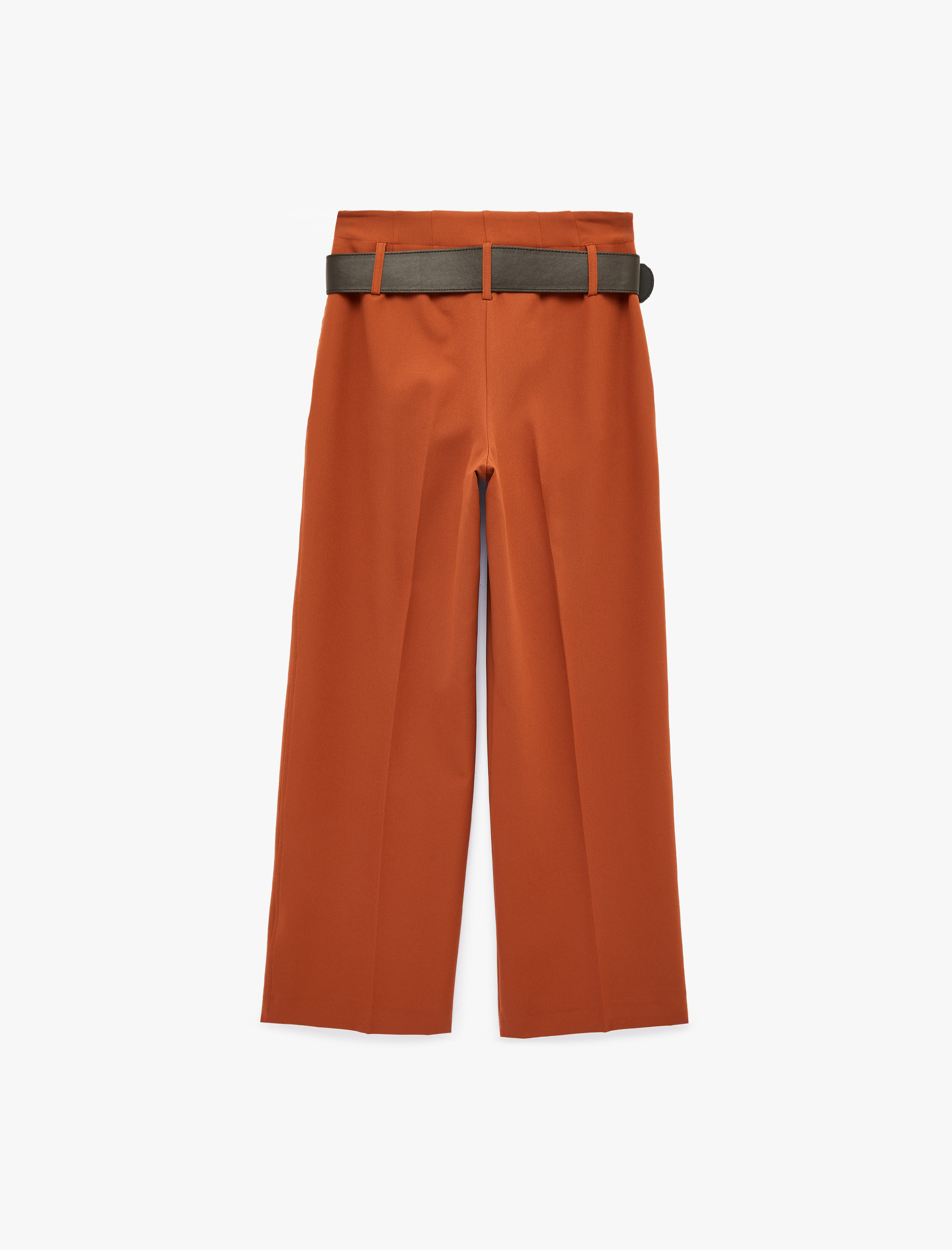   Cepli Kemer Detaylı Geniş Paça Uzun Kumaş Pantolon