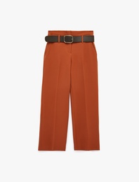 Cepli Kemer Detaylı Geniş Paça Uzun Kumaş Pantolon