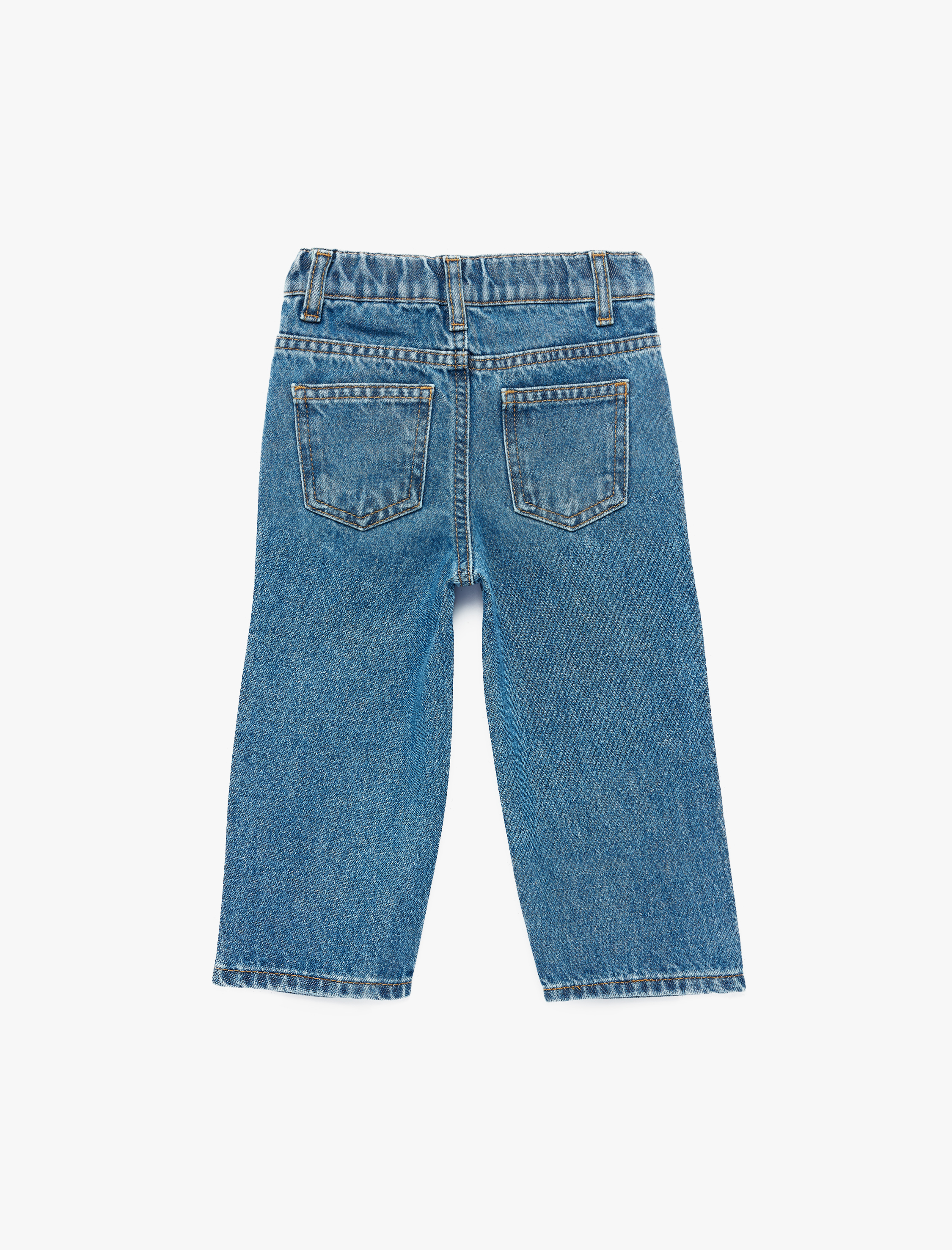  Kız Bebek Pamuklu Yüksek Bel Fiyonk Detaylı Denim Pantolon