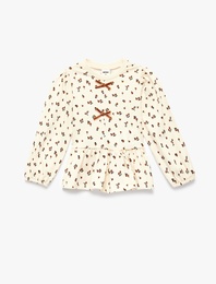 Fiyonk Detaylı Pamuklu Uzun Kollu Bisiklet Yaka Tişört