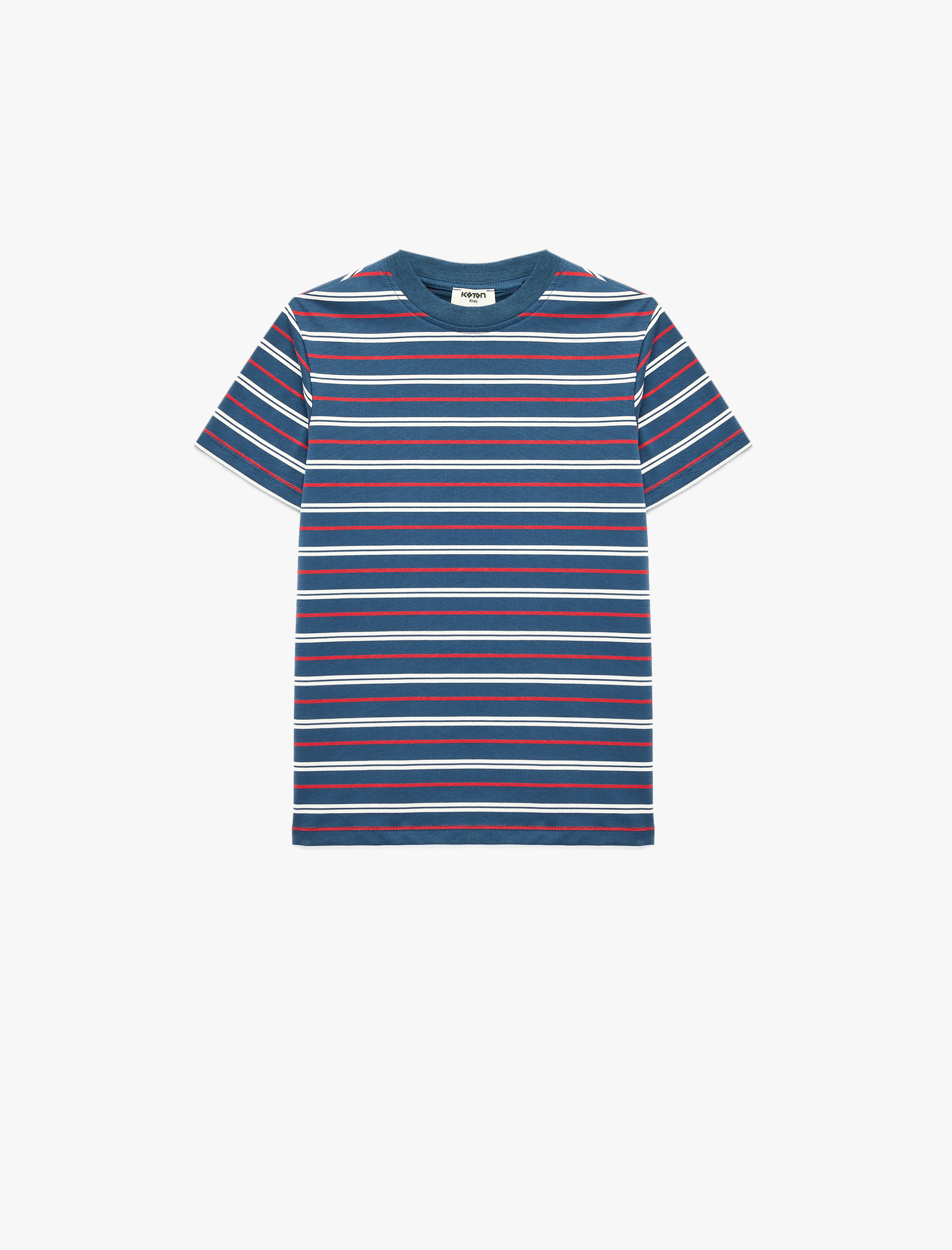  Erkek Çocuk Pamuklu Kısa Kollu Bisiklet Yaka Çizgili Tişört