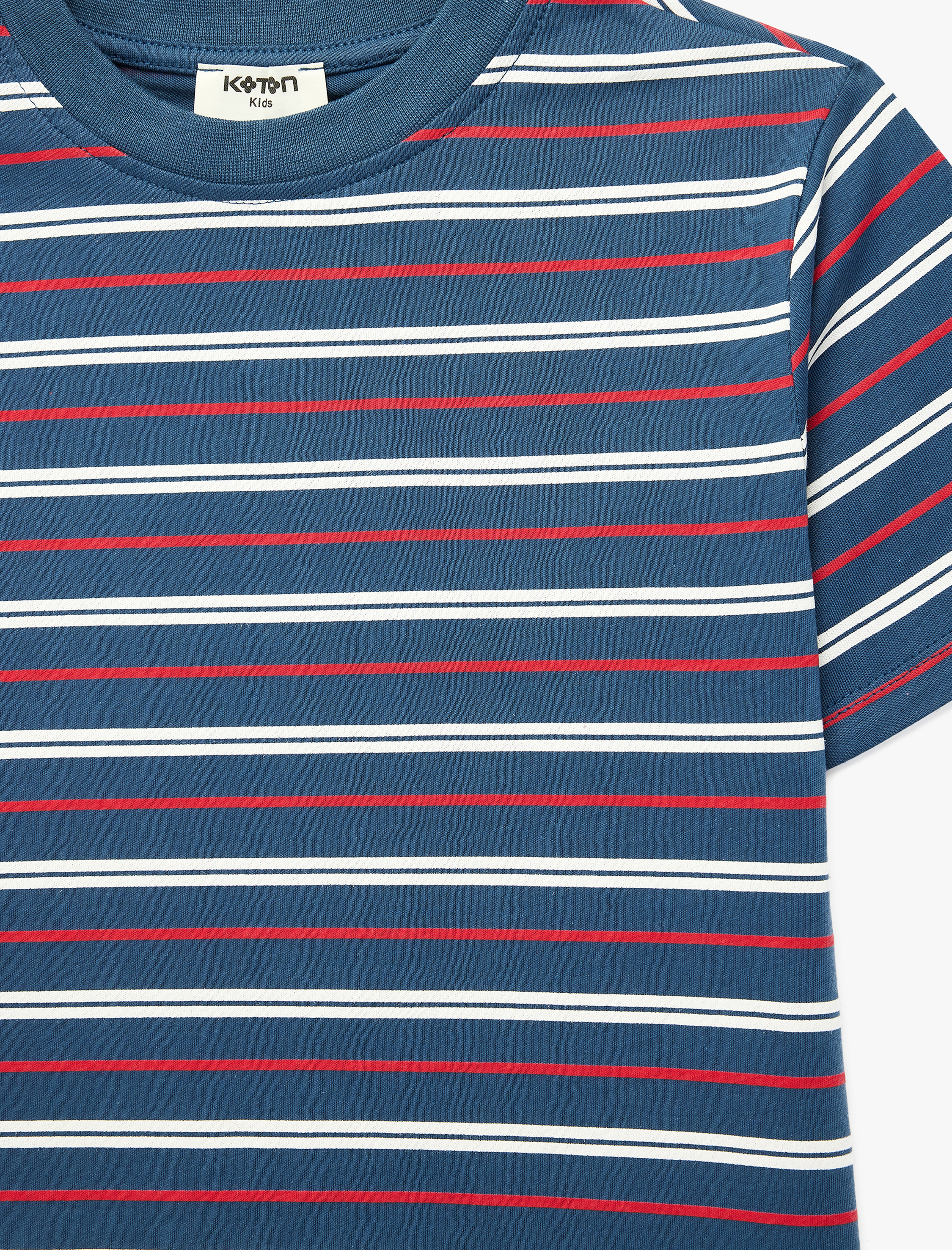  Erkek Çocuk Pamuklu Kısa Kollu Bisiklet Yaka Çizgili Tişört