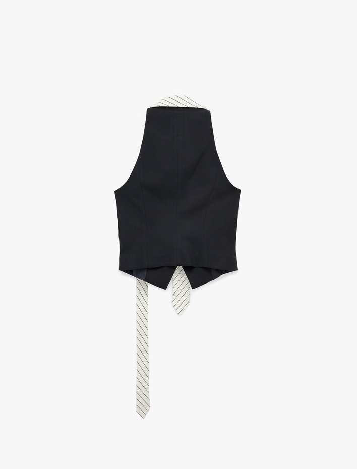  Kravat Detaylı Kolsuz V Yaka Viskon Karışımlı Blazer Yelek