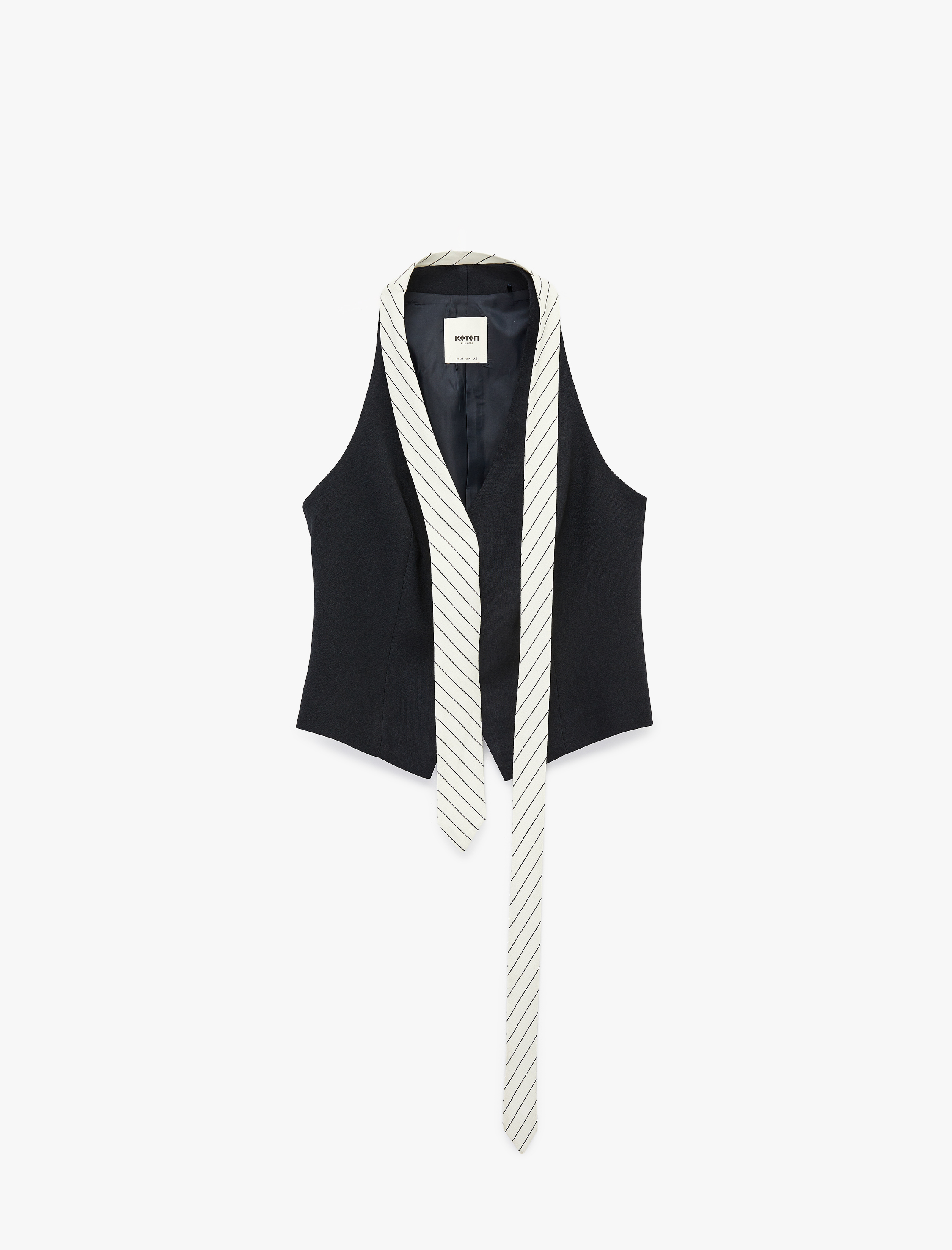   Kravat Detaylı Kolsuz V Yaka Viskon Karışımlı Blazer Yelek