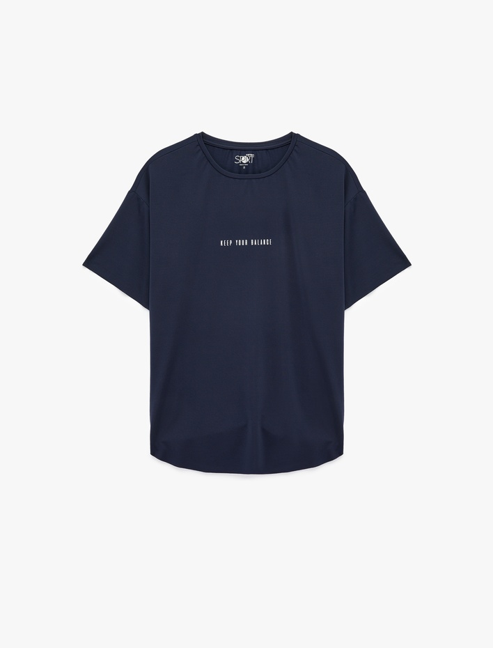  Rahat Kalıp Kısa Kollu Bisiklet Yaka Baskılı Spor Tişört