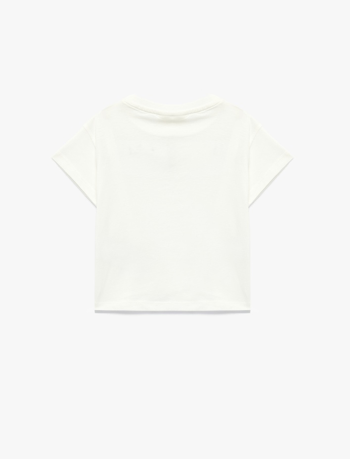 Kız Bebek Fiyonk Detaylı Kısa Kollu Bisiklet Yaka Pamuklu Tişört