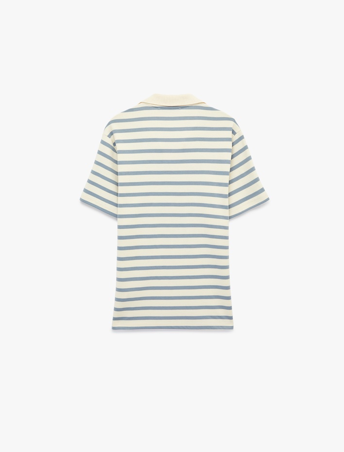  Regular Fit Kısa Kollu Polo Yaka Çizgili Tişört
