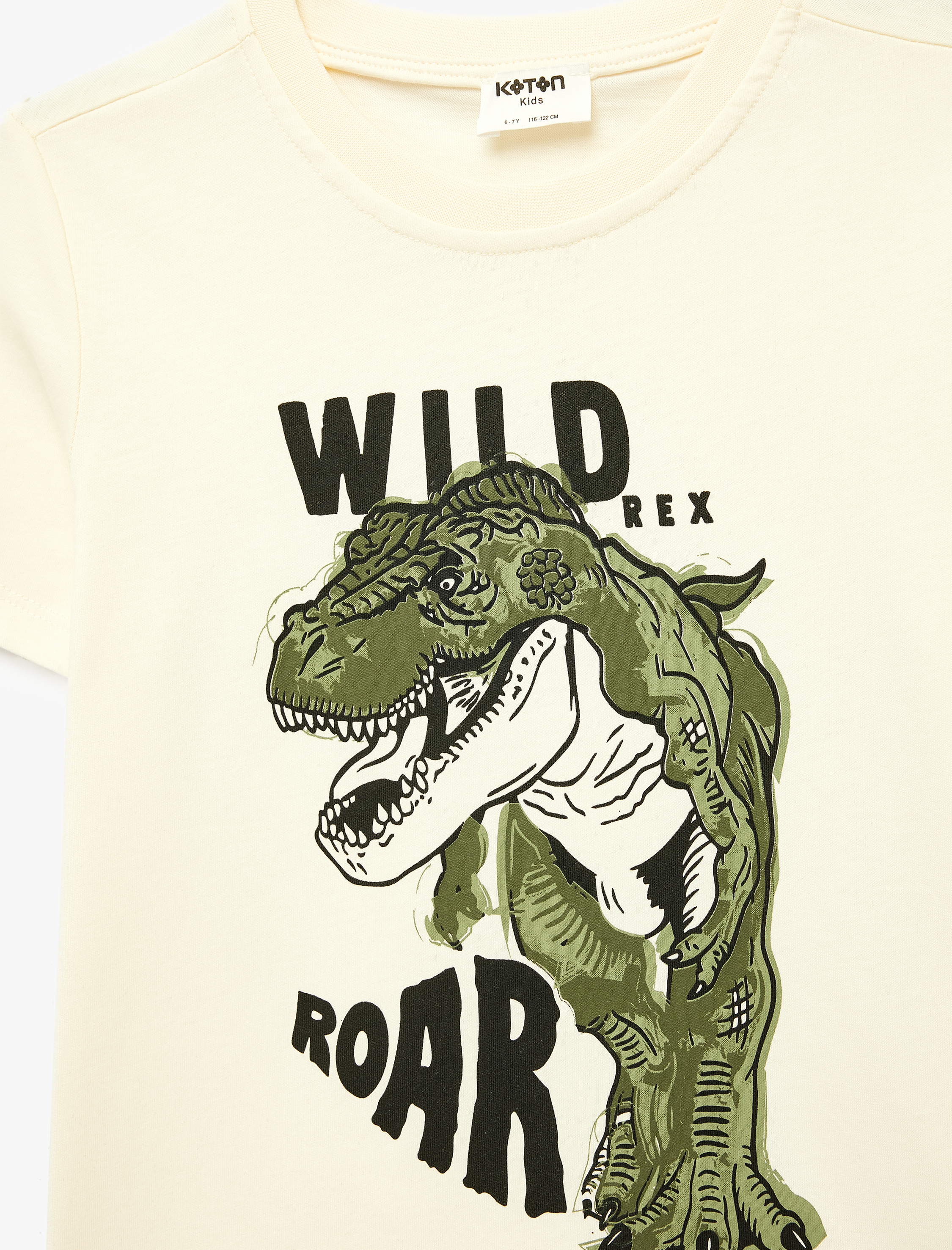  Erkek Çocuk Dinozor Baskılı Bisiklet Yaka Kısa Kollu Pamuklu Tişört