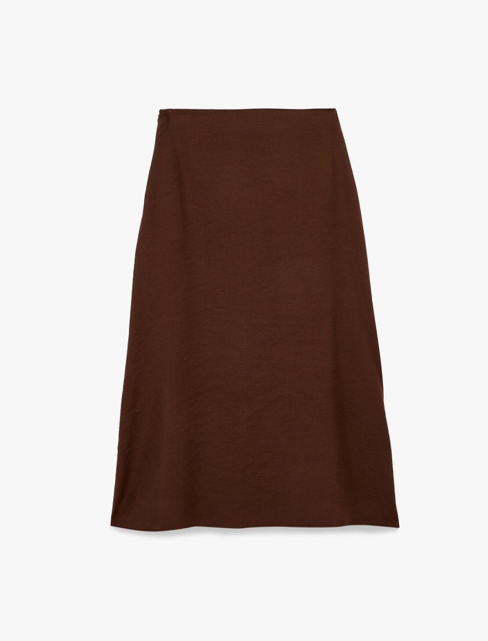  Modal Kumaş Yırtmaçlı Büzgü Detaylı A Kesim Midi Etek