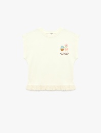 Bisiklet Yaka Baskı Detaylı Kolsuz Pamuklu Tişört