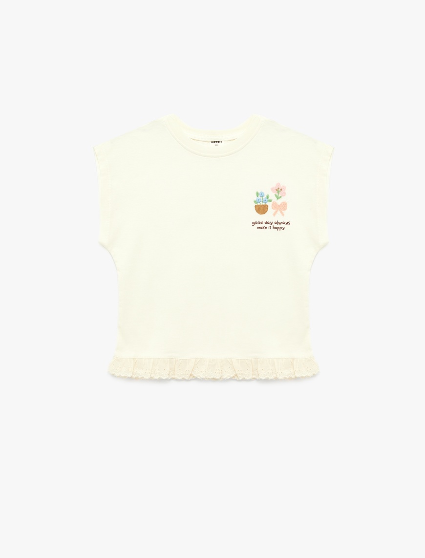 Koton Kız Bebek Bisiklet Yaka Baskı Detaylı Kolsuz Pamuklu T-Shirt