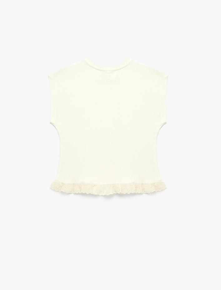 Kız Bebek Bisiklet Yaka Baskı Detaylı Kolsuz Pamuklu Tişört