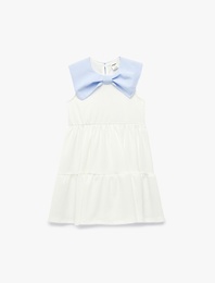 Bebe Yaka Fiyonk Detaylı Kolsuz Elbise