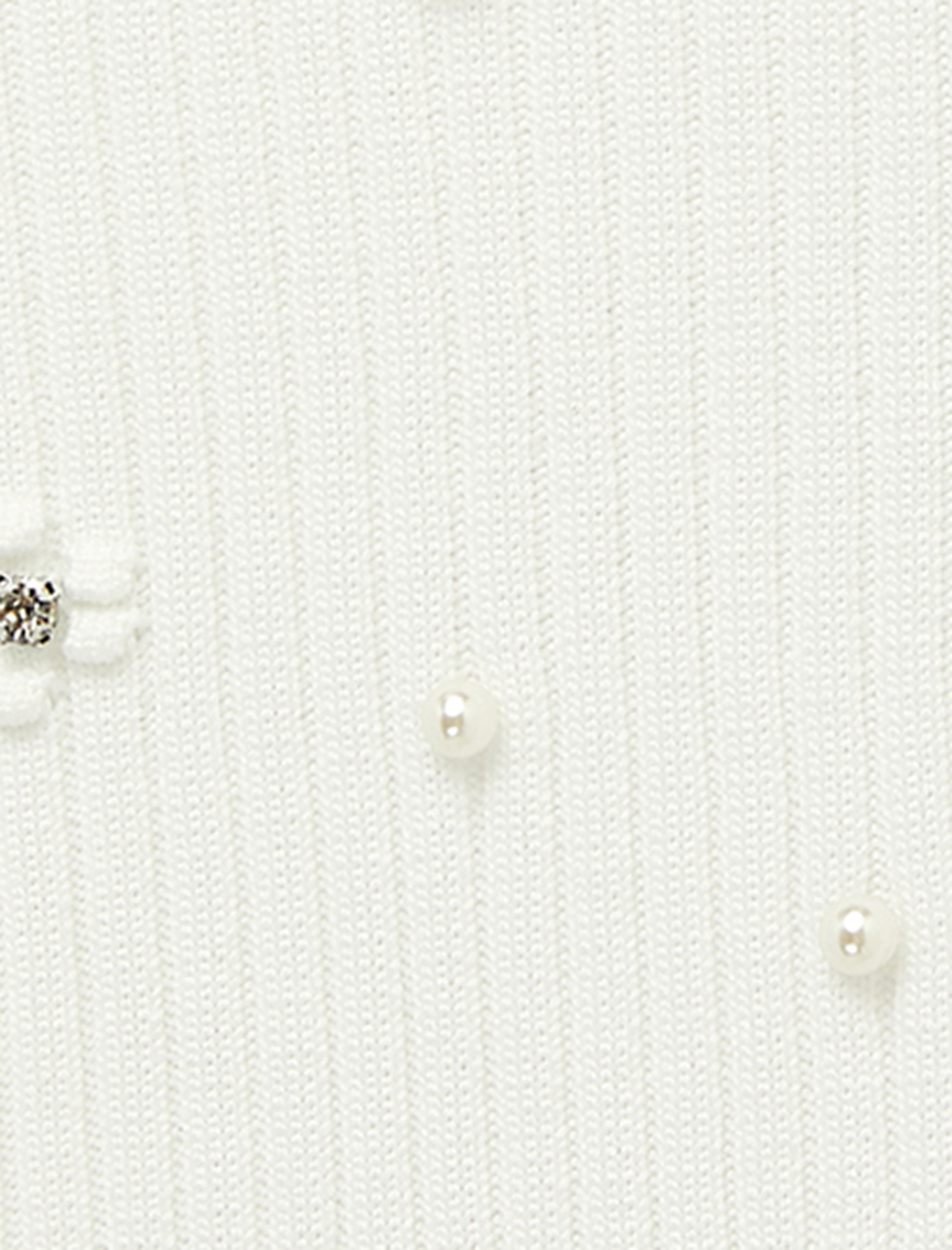   Uzun Kollu Bisiklet Yaka Çiçekli İnci ve Taş Detaylı Triko Hırka