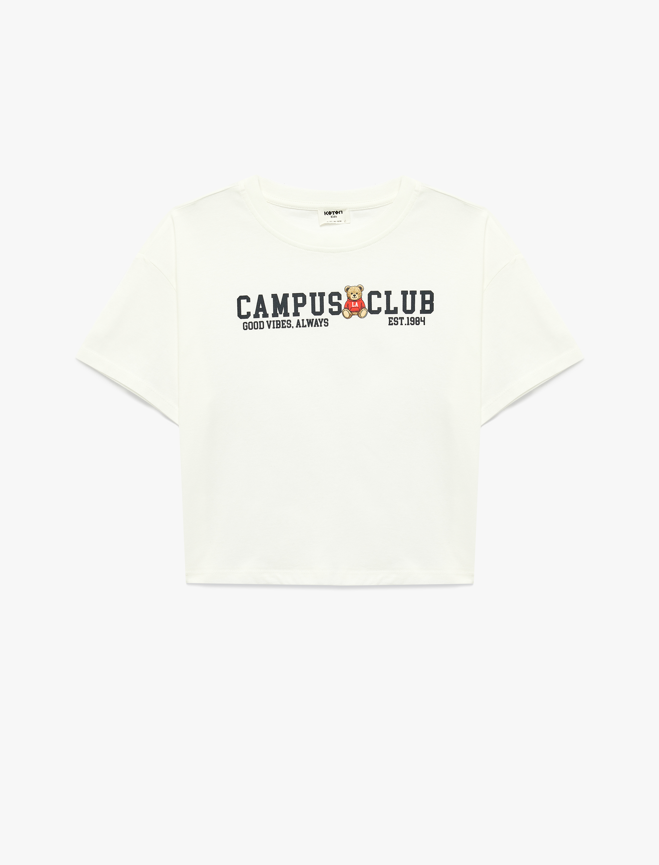  Kız Çocuk Ayıcık Baskılı Kısa Kollu Bisiklet Yaka Pamuklu Tişört