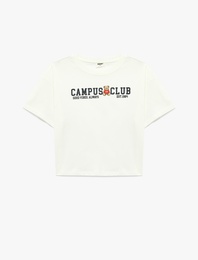 Ayıcık Baskılı Kısa Kollu Bisiklet Yaka Pamuklu Tişört