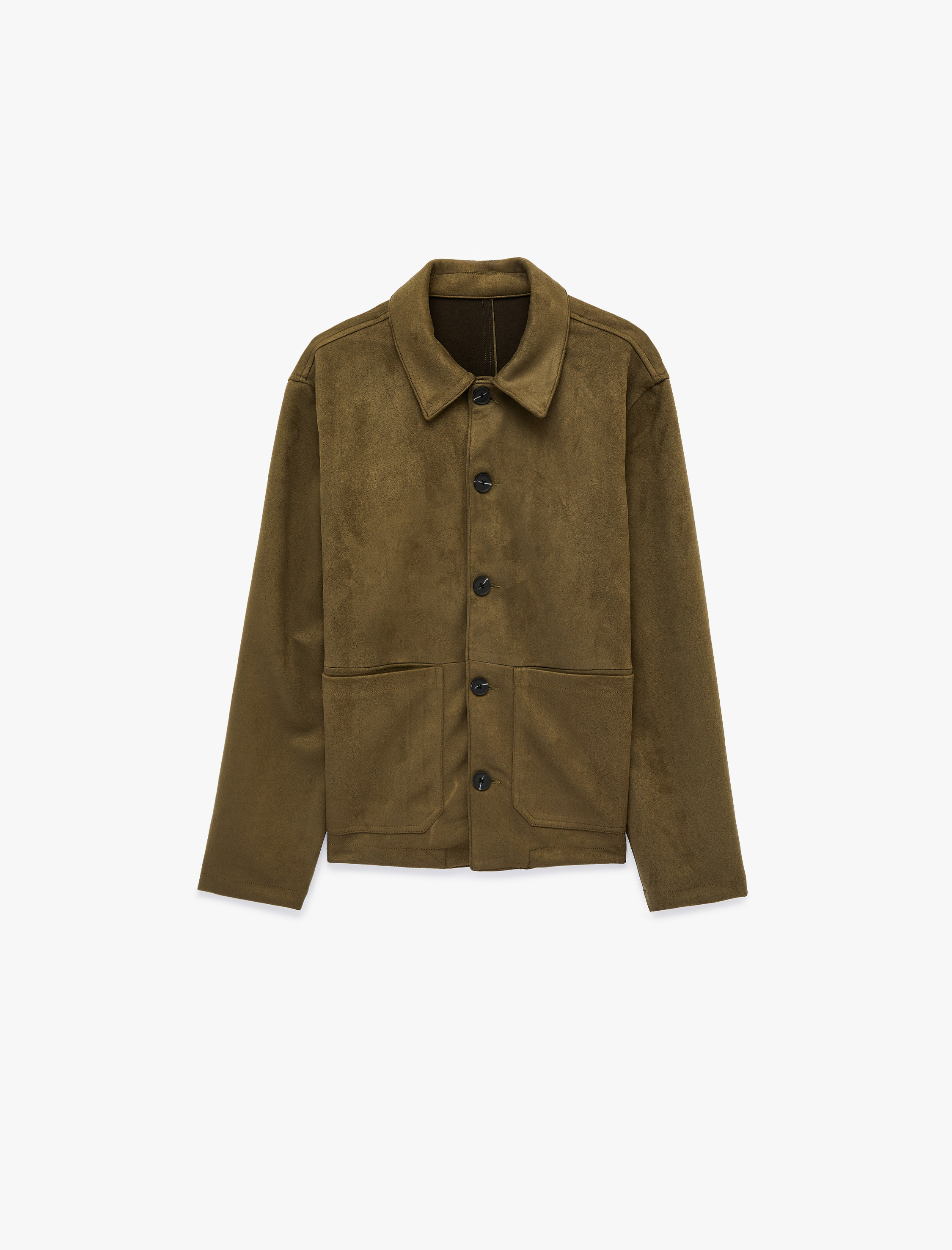   Uzun Kollu Gömlek Yaka Cepli Düğmeli Suni Süet Ceket