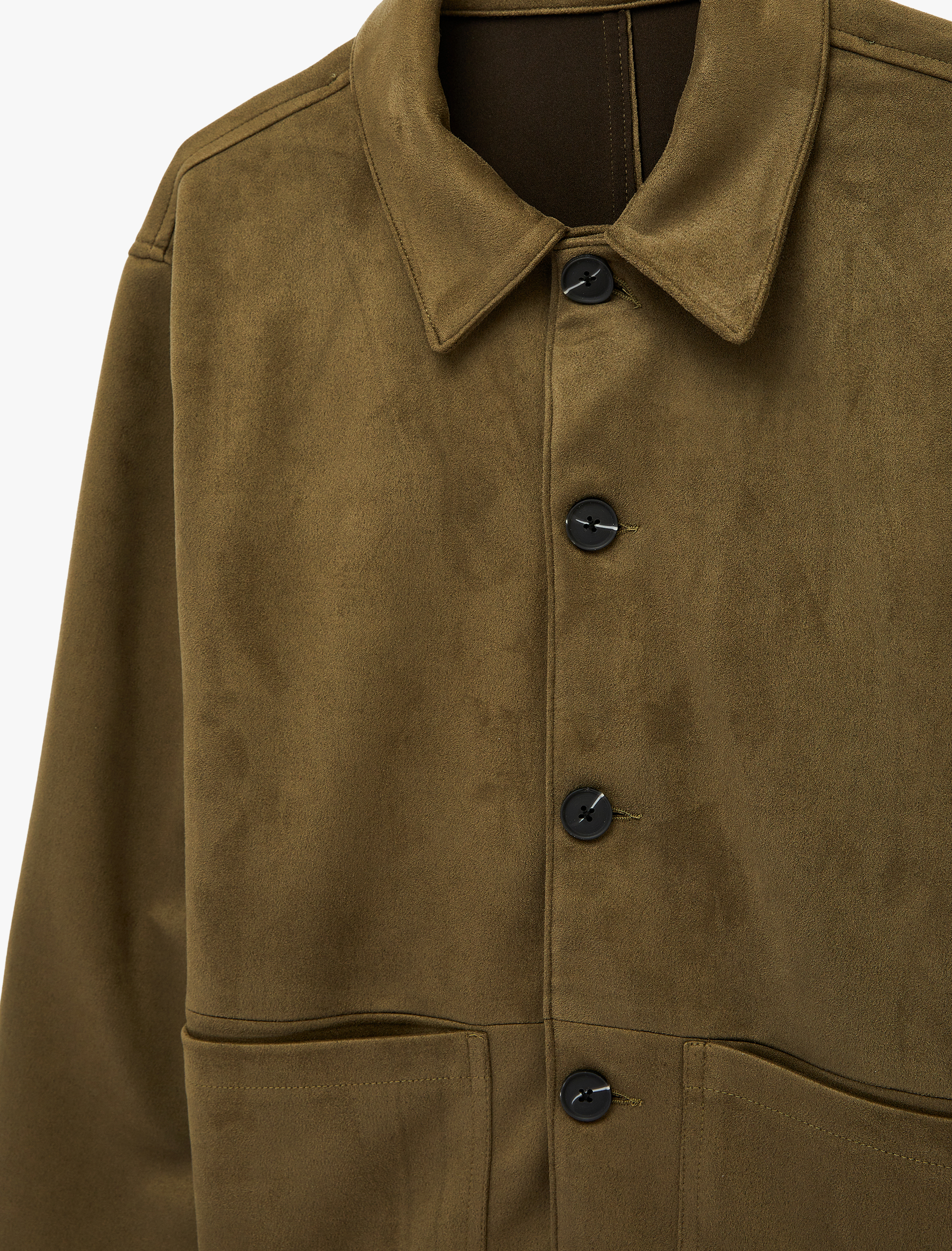   Uzun Kollu Gömlek Yaka Cepli Düğmeli Suni Süet Ceket