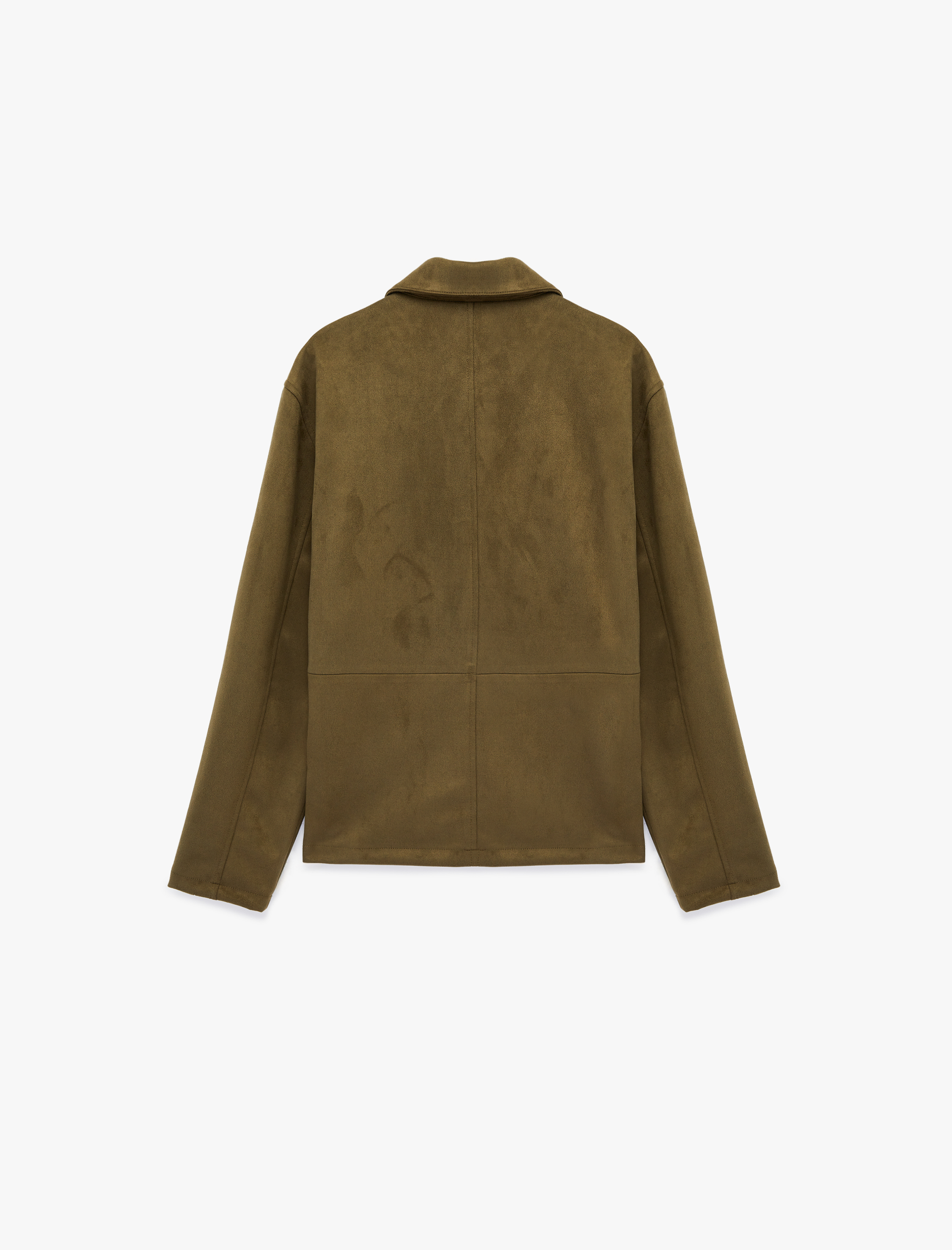   Uzun Kollu Gömlek Yaka Cepli Düğmeli Suni Süet Ceket