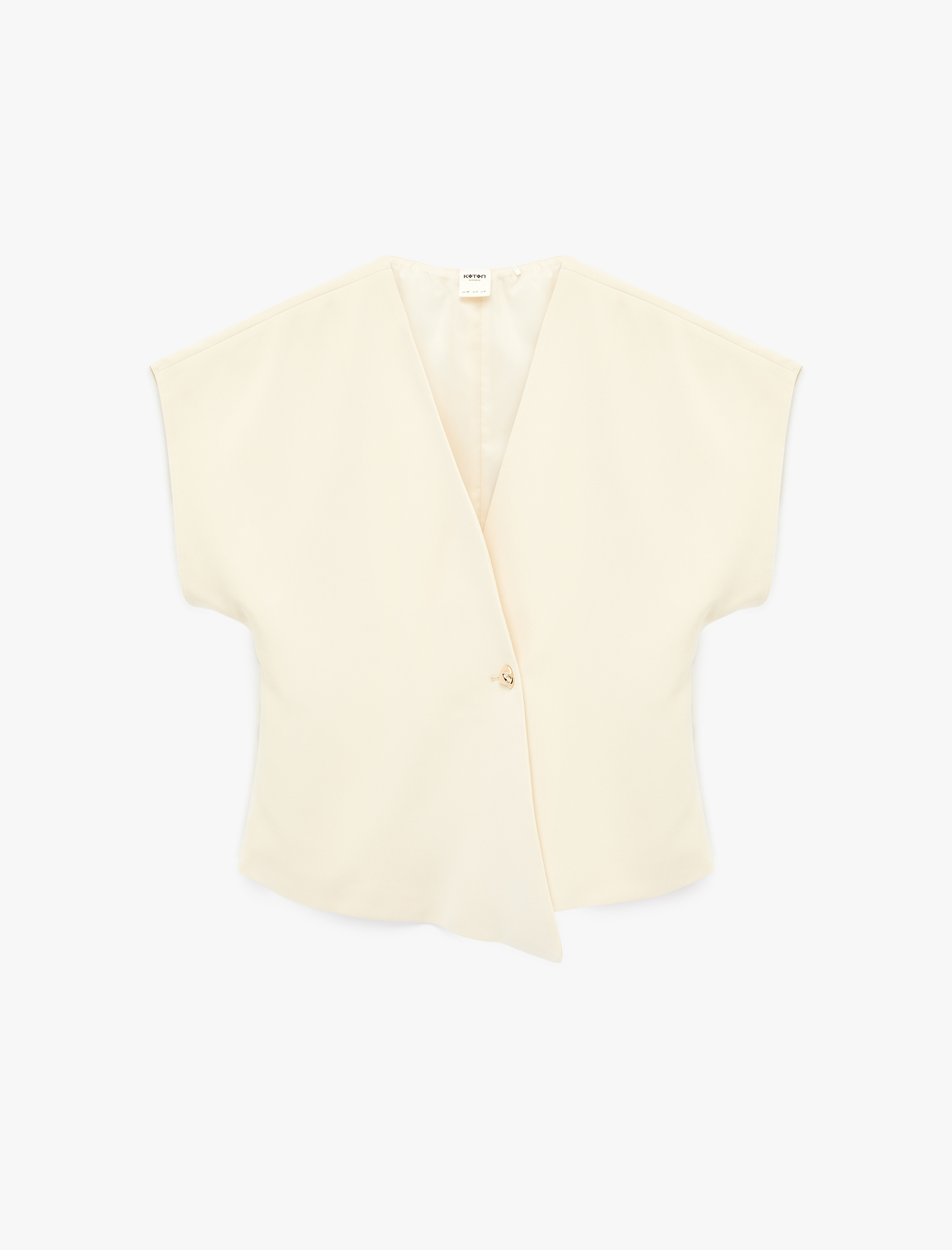   Kolsuz Metal Aksesuarlı Asimetrik Kruvaze Yaka Yelek