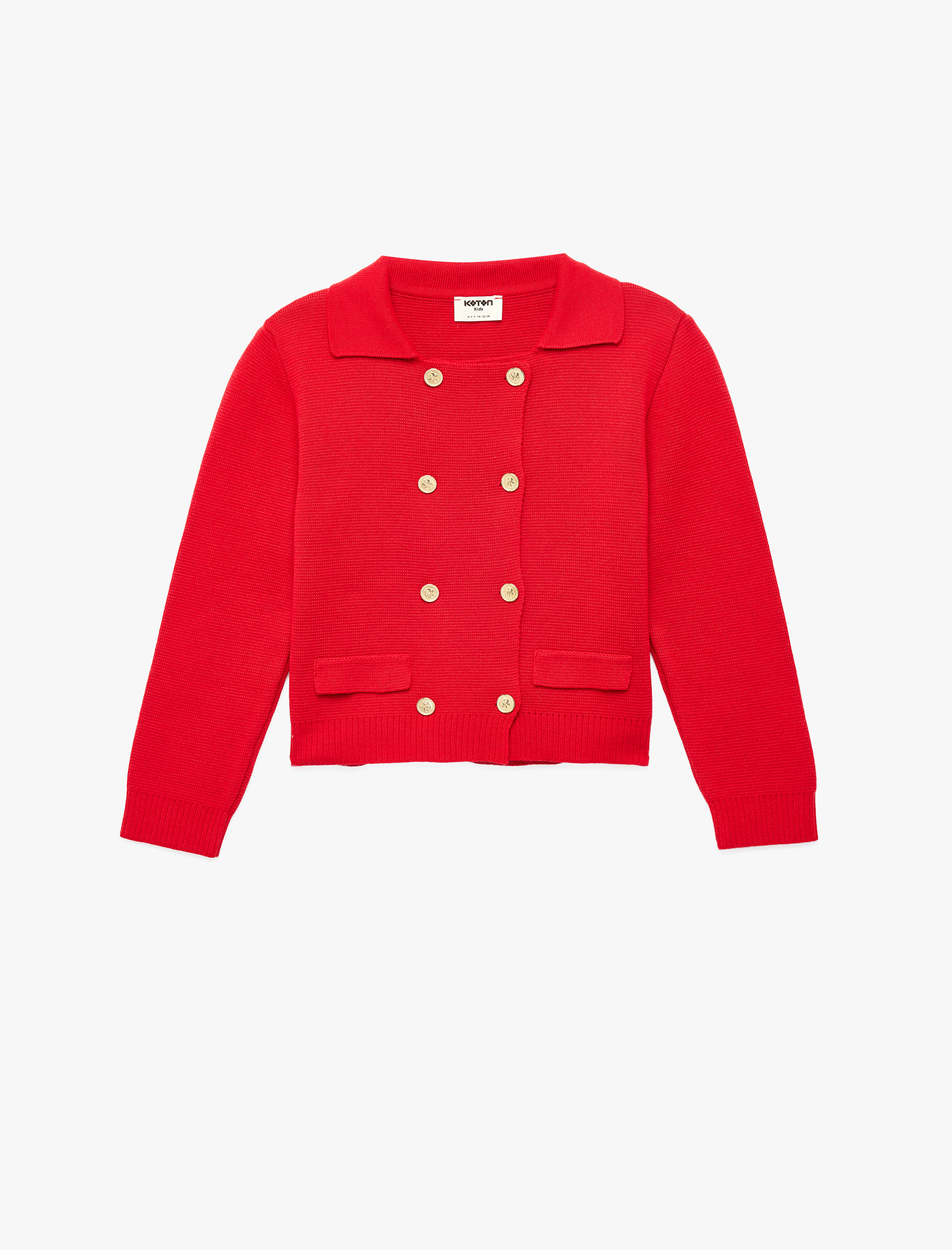  Kız Çocuk Düğme Detaylı Uzun Kollu Triko Hırka