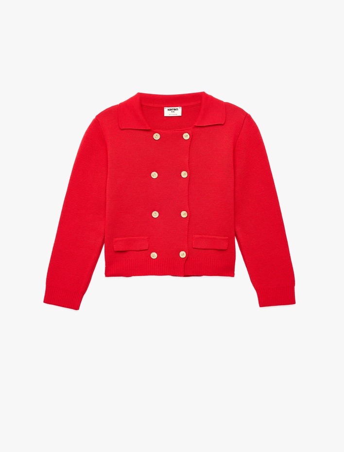 Kız Çocuk Düğme Detaylı Uzun Kollu Triko Hırka