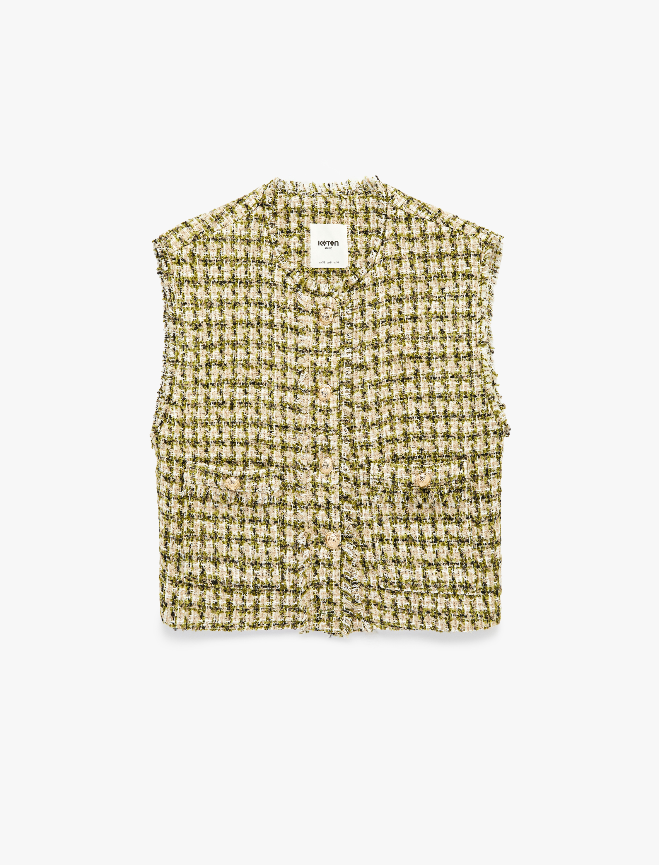   Bisiklet Yaka Kolsuz Düğmeli Cep Detaylı Tüvit Yelek