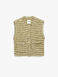 Bisiklet Yaka Kolsuz Düğmeli Cep Detaylı Tüvit Yelek